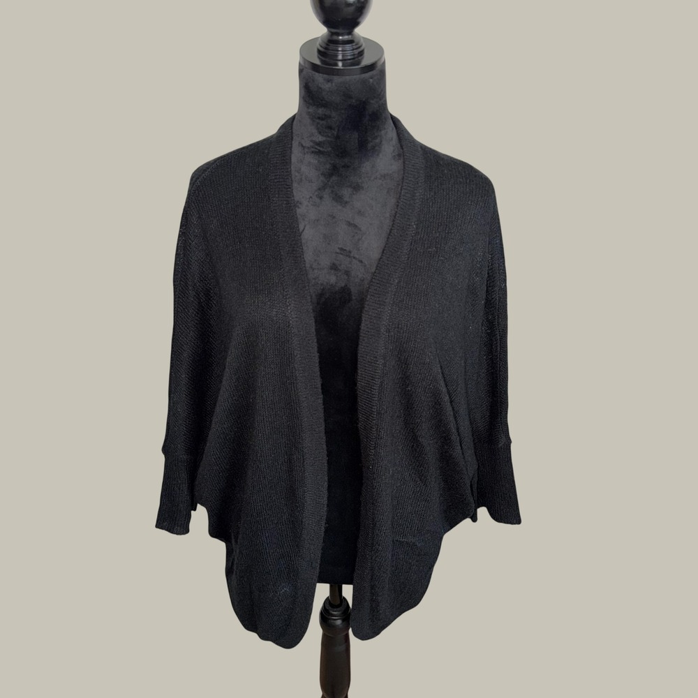 Black Open Front Cocoon Cardigan Lightweight Knit Dolman Sleeve Sweater
